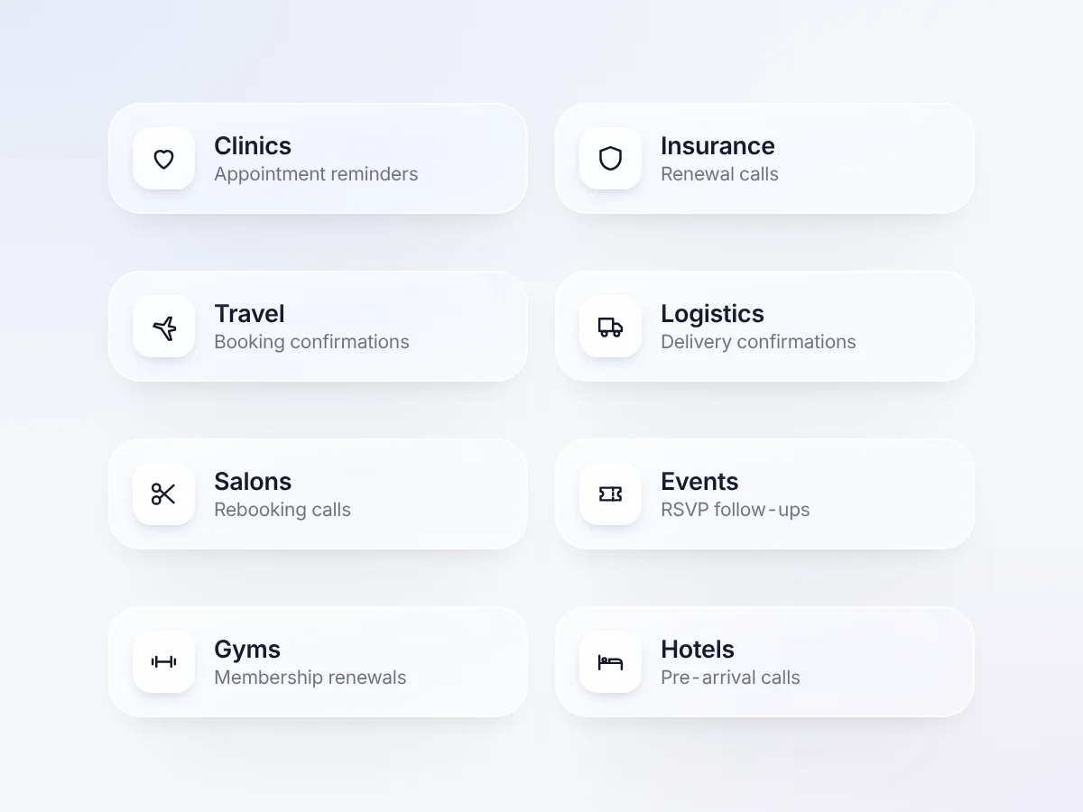 Industries HEDA works with: clinics, insurance, travel, logistics, salons, events, gyms and hotels